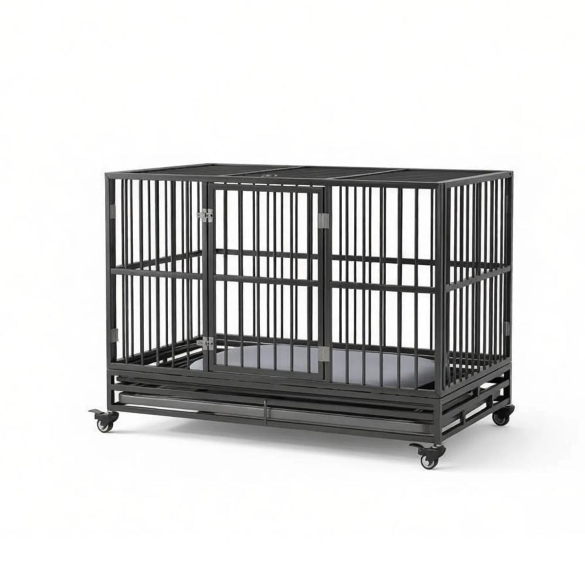 Kennel de cage de chien en métal de 48" avec roues verrouillables Double porte amovible gris