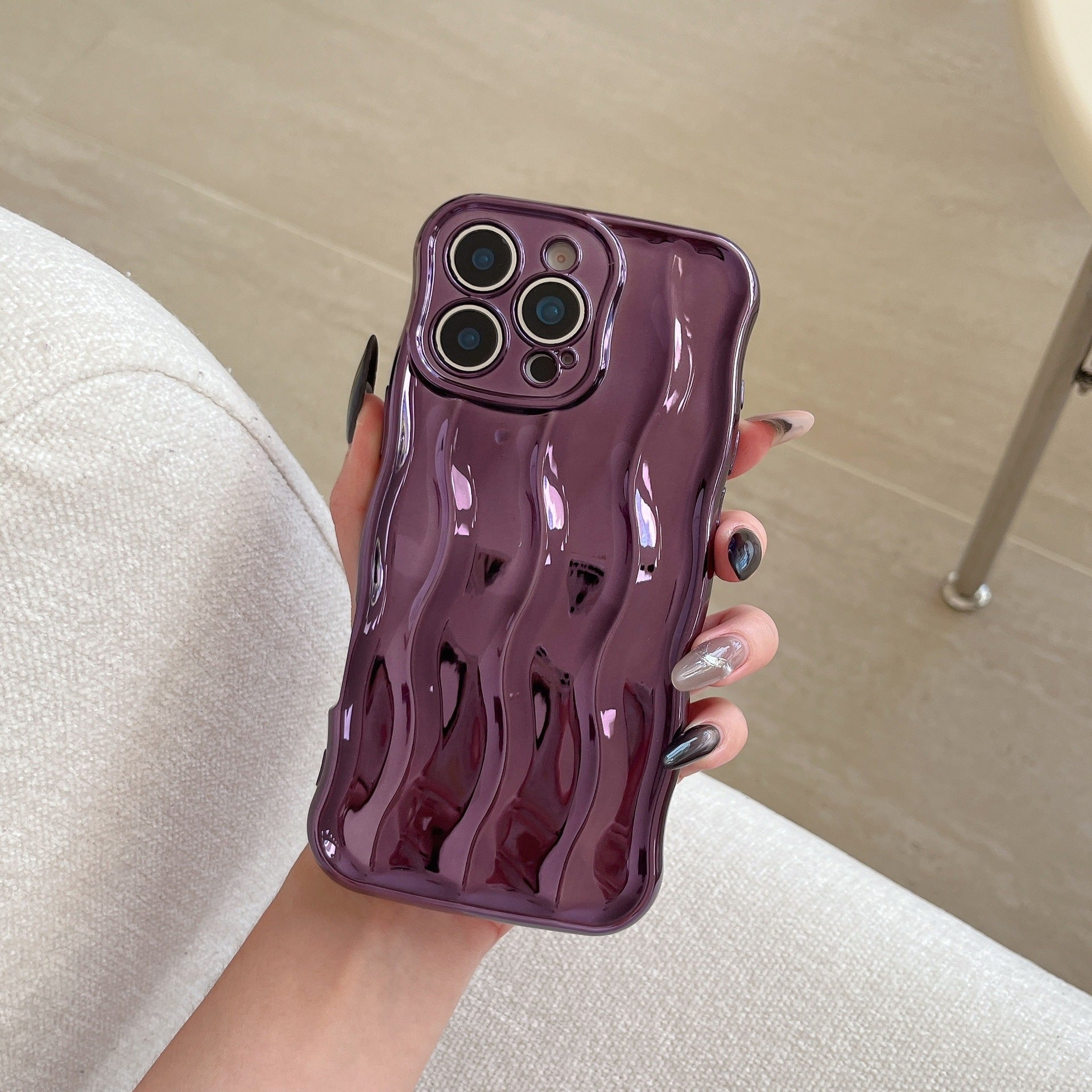 Applicable Electroplating 3-dimensional Wave Stripe Phone Case Protection anti-goutte