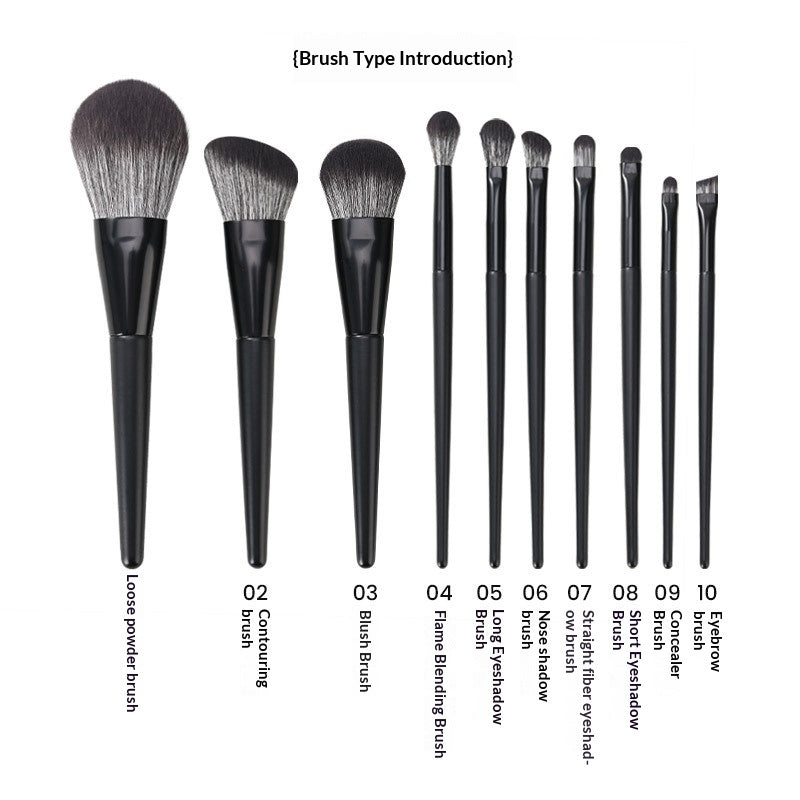 Set de brosse de maquillage noir mat en nylon
