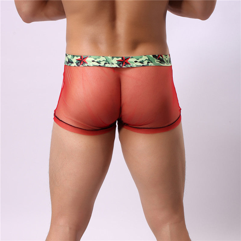 Men Sexy See-through Mesh High Elastic Boxers