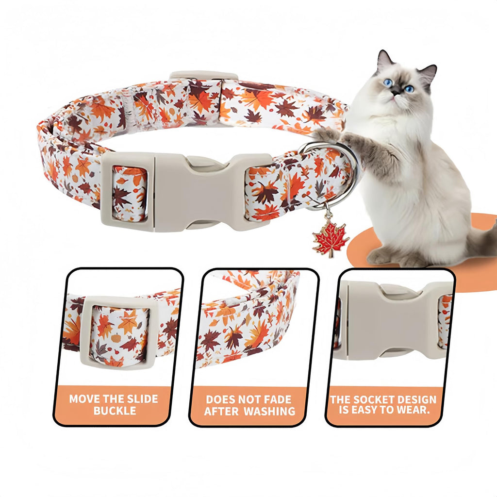 Collier de chien d'automne réglable avec charme Feuille d'érable - Collier de tissu souple durable pour petit moi