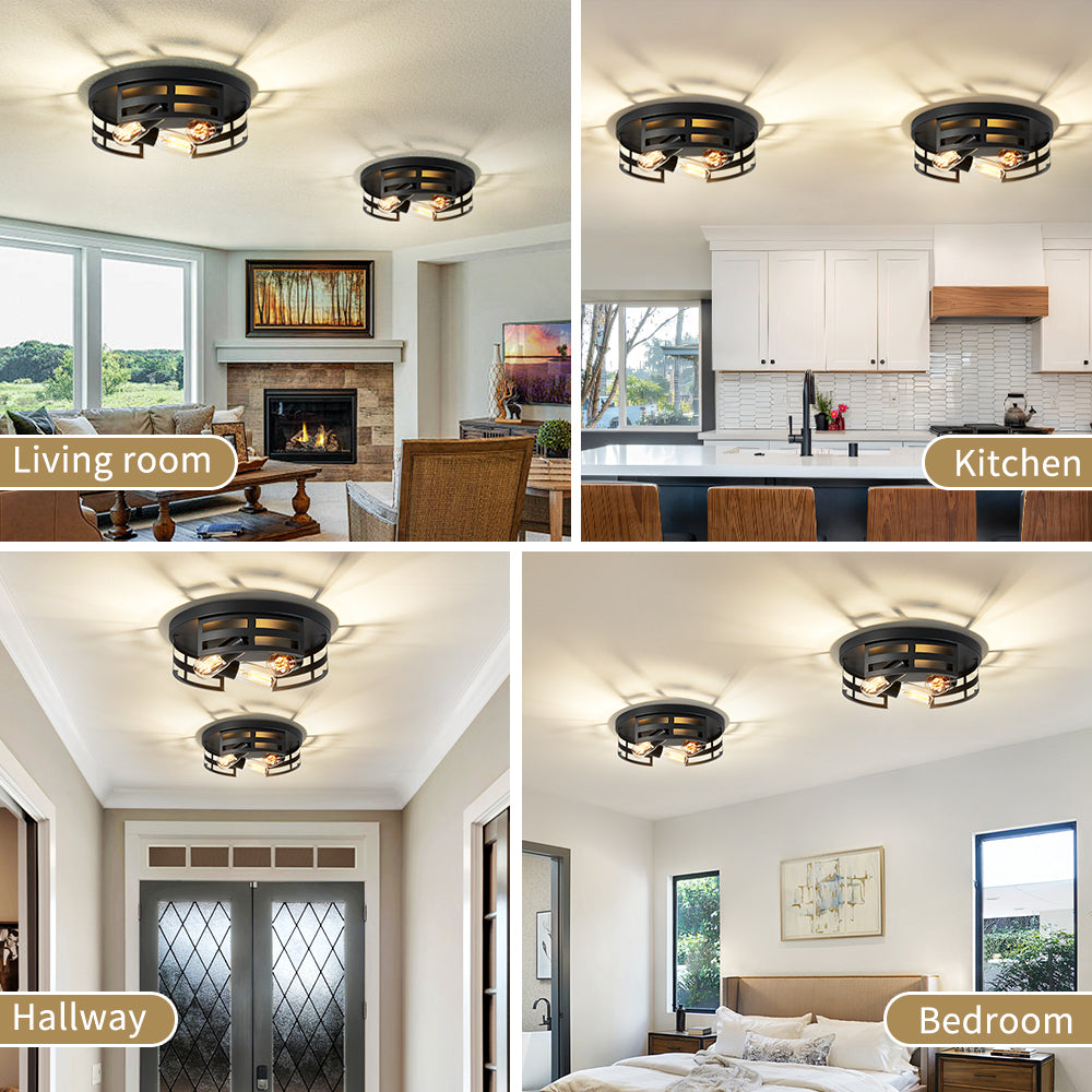 2-Light Black Flush Mount Ceiling Light