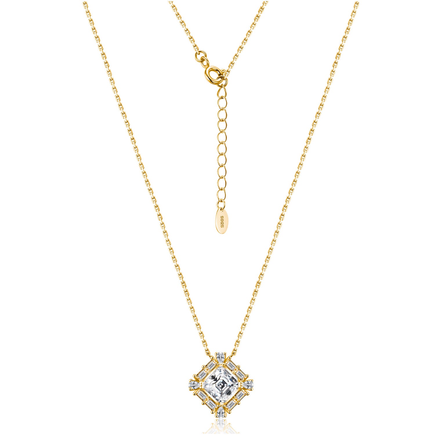 S925 Collier en argent Sterling 7x7mm Carré de Moissanite 40-45cm D Couleur VVS1 Clou géométrique