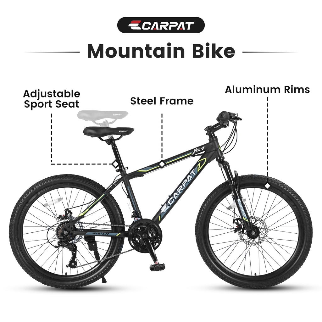 A26207 26 pouces Cadre en acier Shock Fork Plus Shock Absorber 21 vitesses Unisex Mountain Bike
