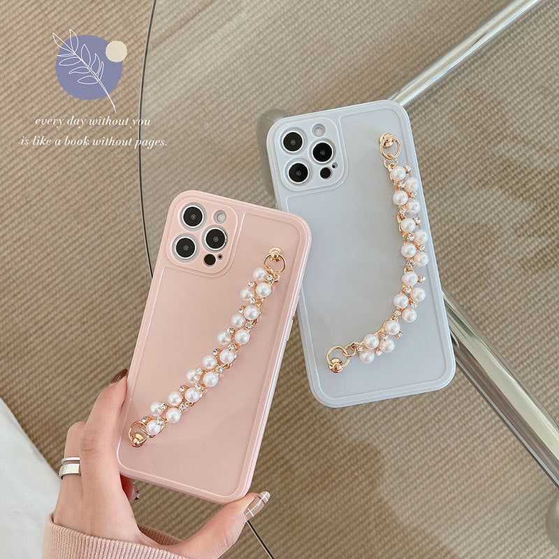 Strass Pearl Bracelet Convient pour Pro Max Téléphone Mobile Shell Femme Soft