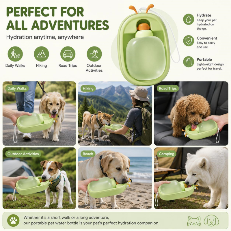 Bouteille d'eau portable pour animaux de compagnie avec des bois mignons