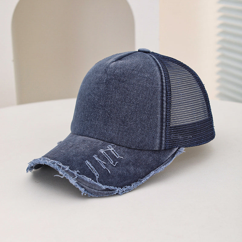 Hommes et femmes style large trou rembourré bord éponge lavé Top Patchwork Mesh Trucker Cap