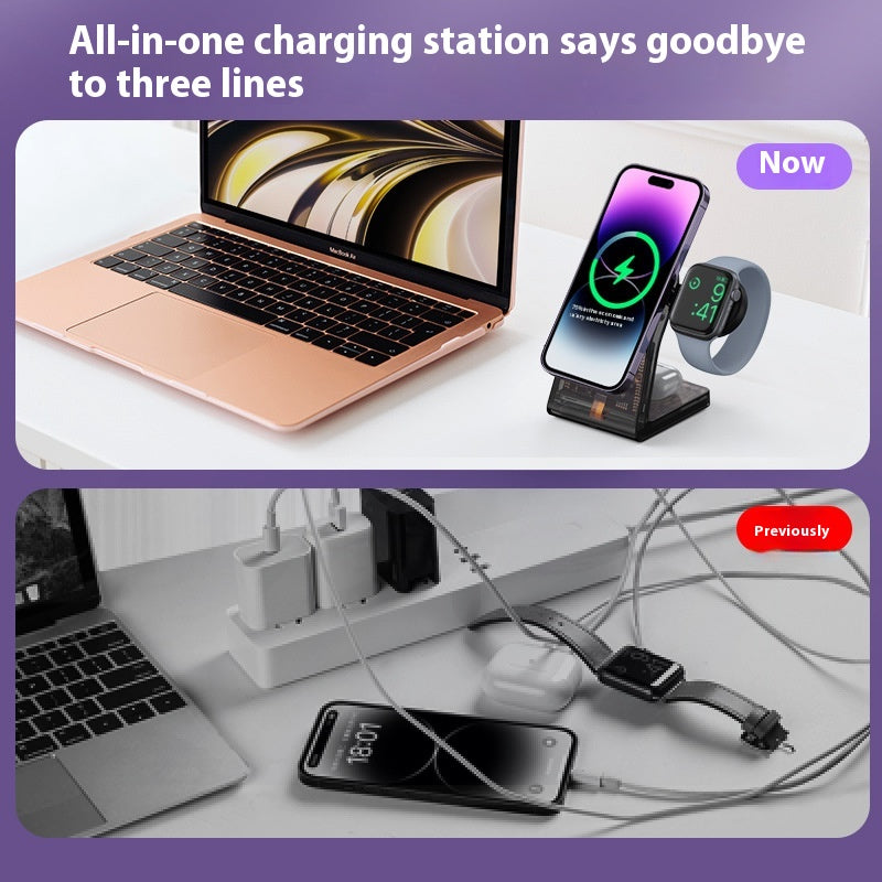 Support magnétique électrique transparent pour chargeur sans fil trois en un