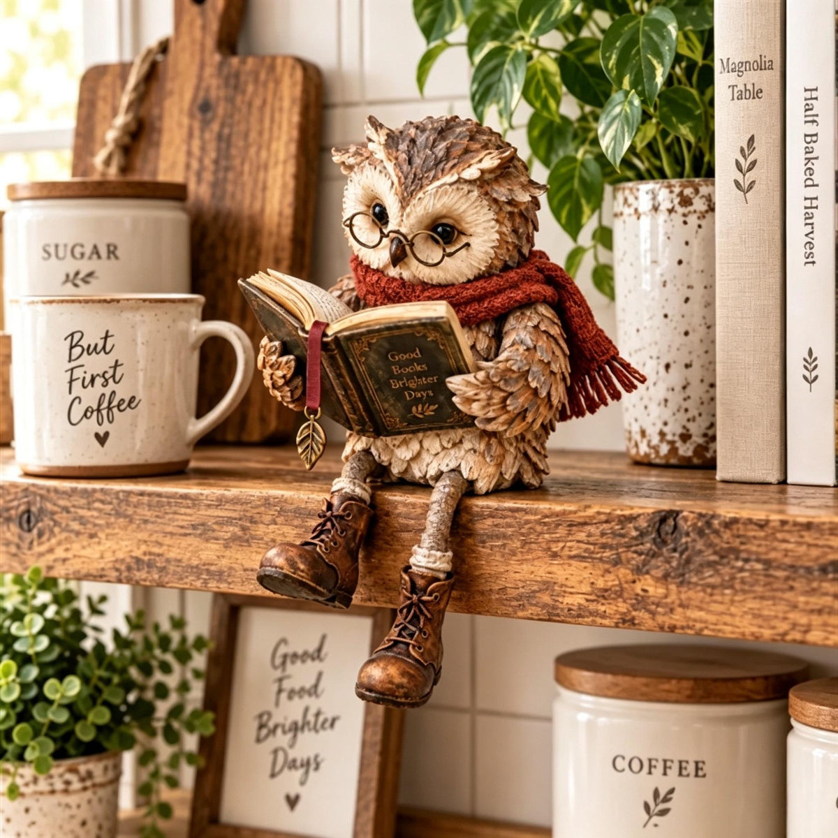 Figurine de la Chouette de lecture Style rustique