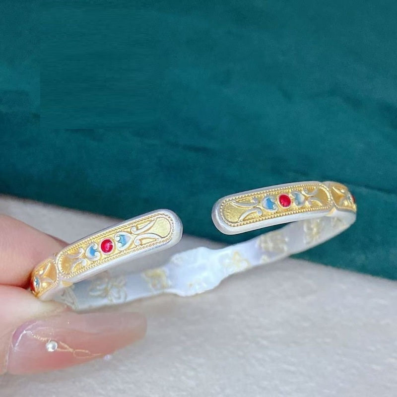 9999 Pure Silver Imperial Court Bracelet papillon doré