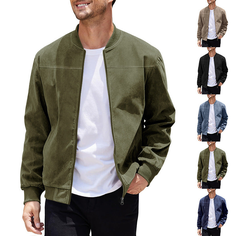 Arrivée des hommes Suede Fleece Zip Up Stand Collar Veste