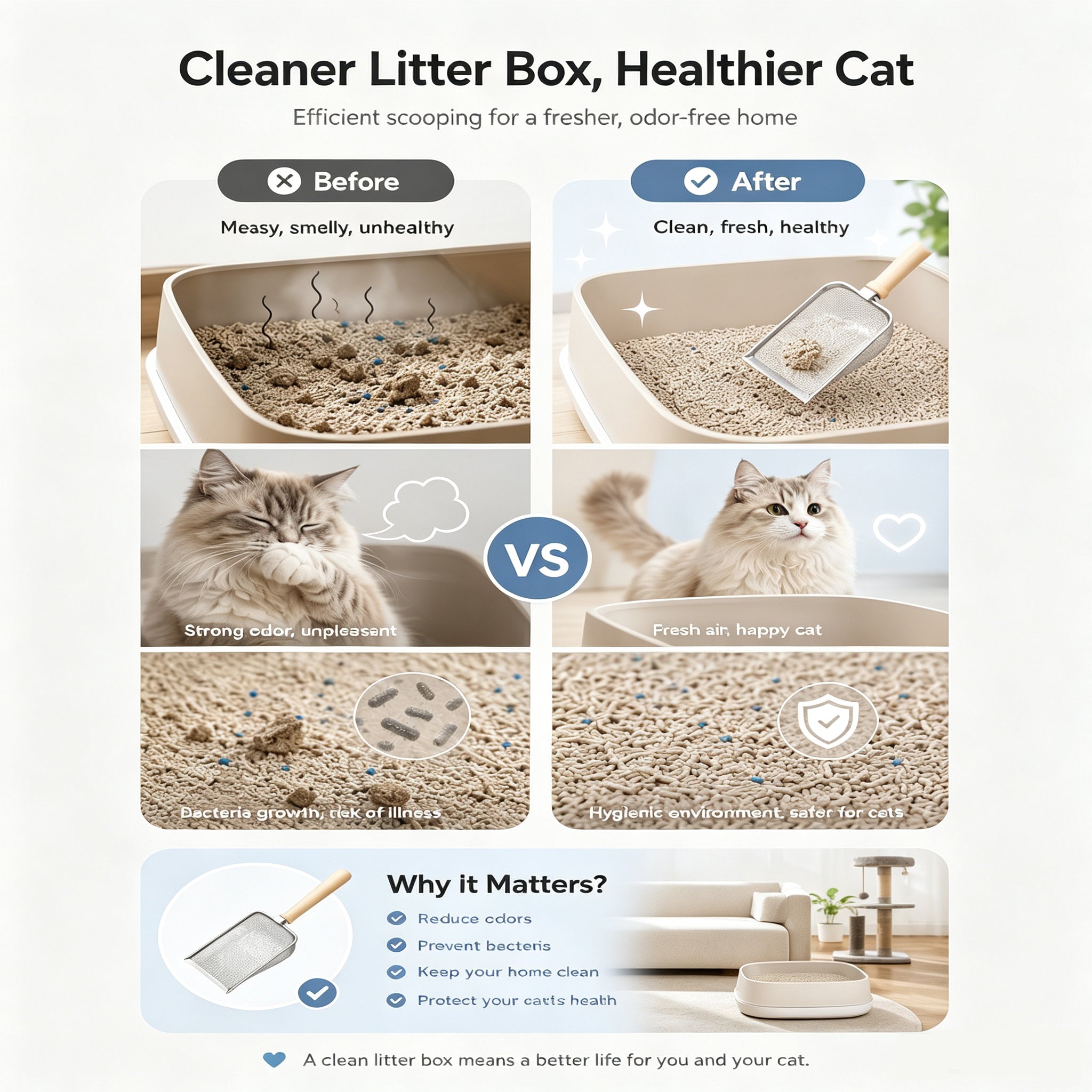 Scoop pour chat en acier inoxydable avec tamis à mailles fines