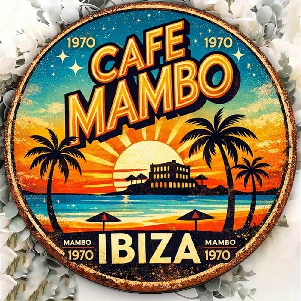 Vintage Café Mambo Ibiza Round Sign 1970 Beach Resort Wall Decor