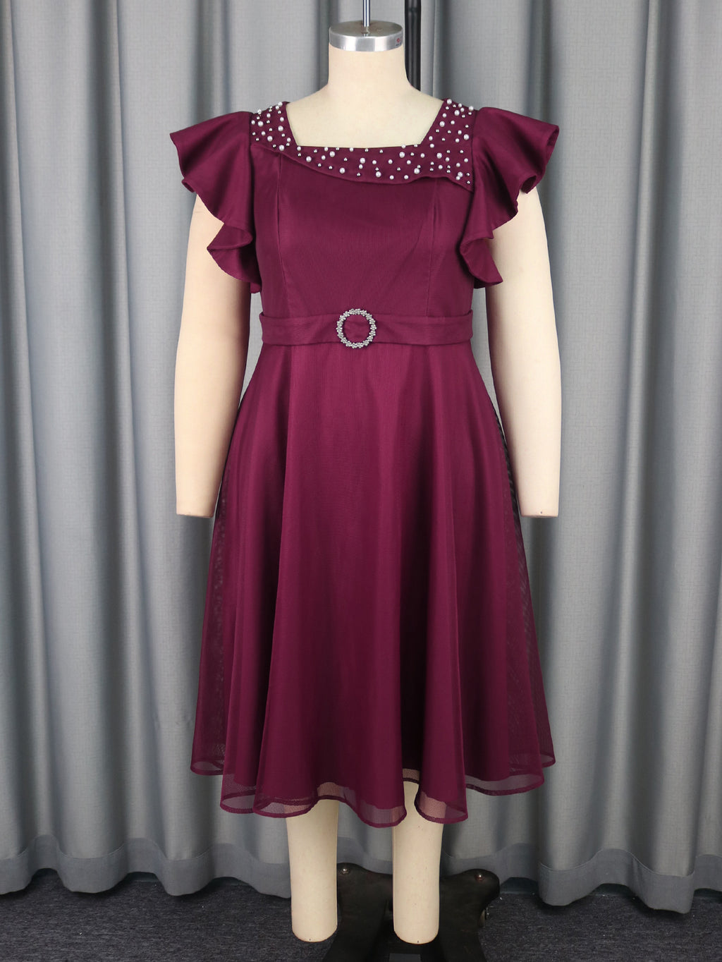 Été Mesh Papillon Manches Ruffes Soirée Mariage Invité Robe élégante