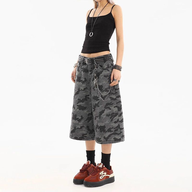 Short de denim retro Camouflage pour femmes