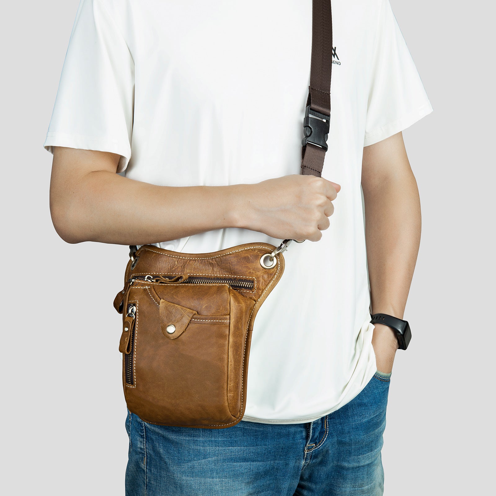 Sac à jambes en cuir denim pour hommes Sports de plein air