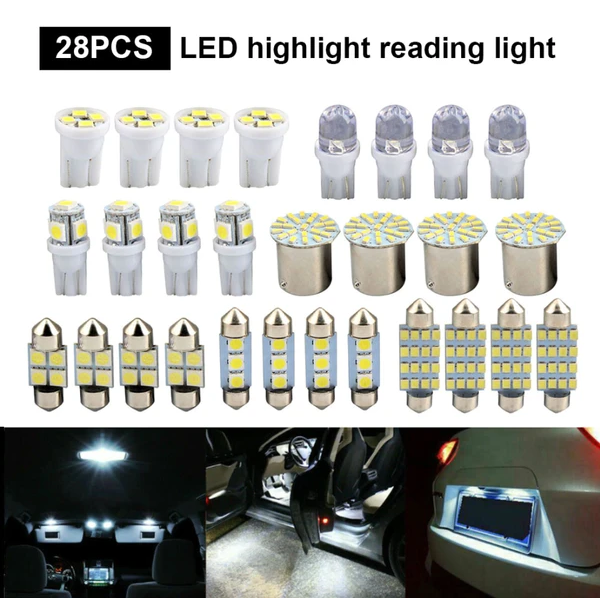 28pcs Intérieur de voiture blanc Combo LED Carte Dôme porte plaque de licence Ampoules