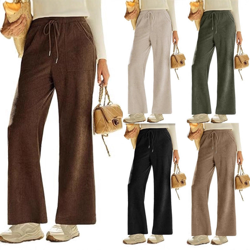 Pantalons élastiques à cordes haute taille Corduroy