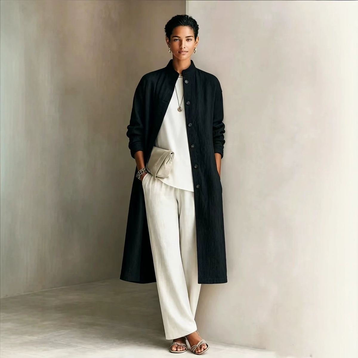Manteau d'automne de mode en couleur unie