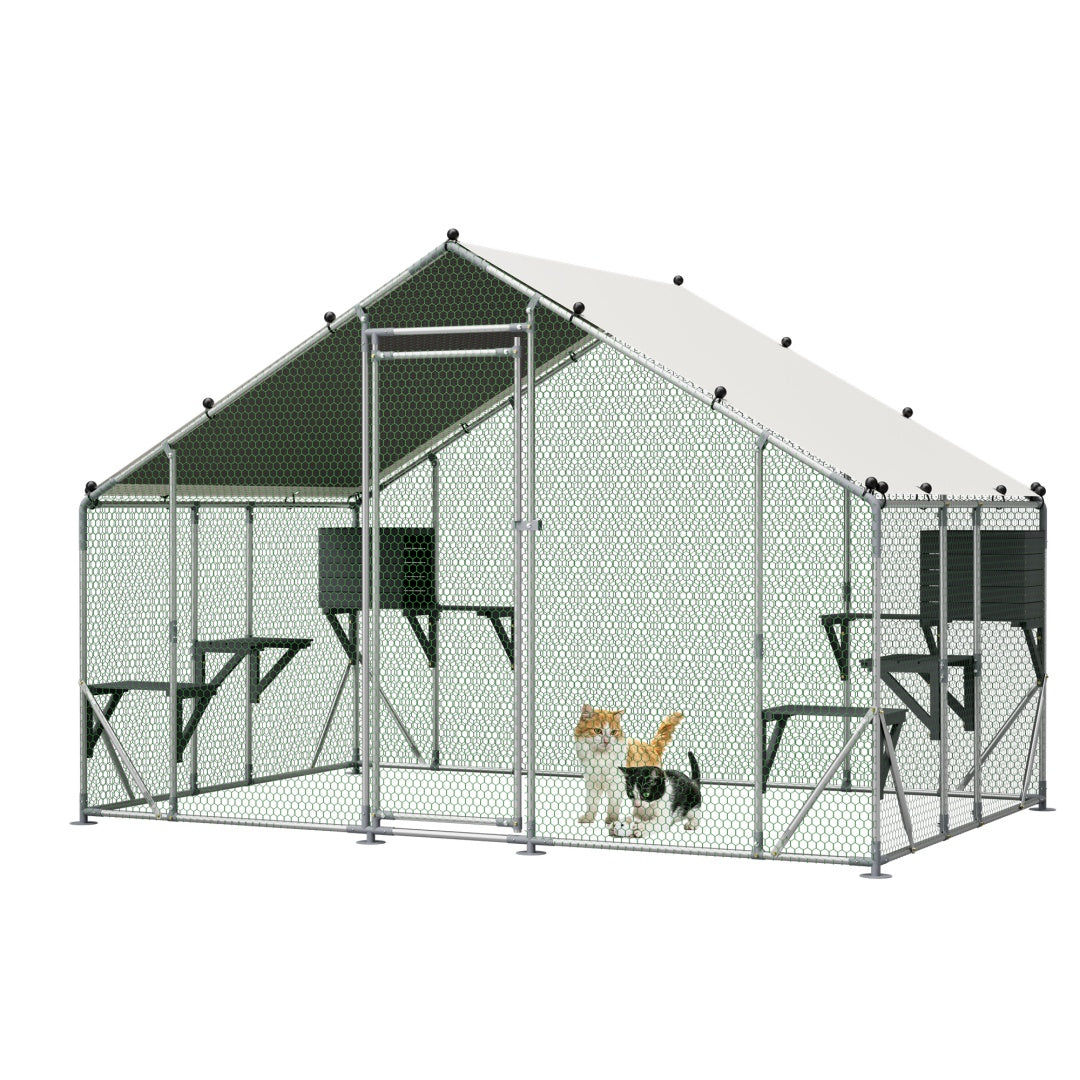 Extra robuste 3x2m en métal extérieur Cage de chat - Plate-forme en bois massif DIY