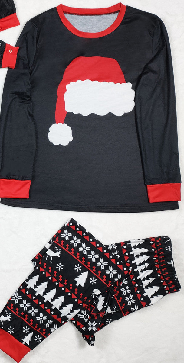 Ensemble de pyjamas d'automne et d'hiver Maison porter Chapeau de Noël imprimé costume parent-enfant