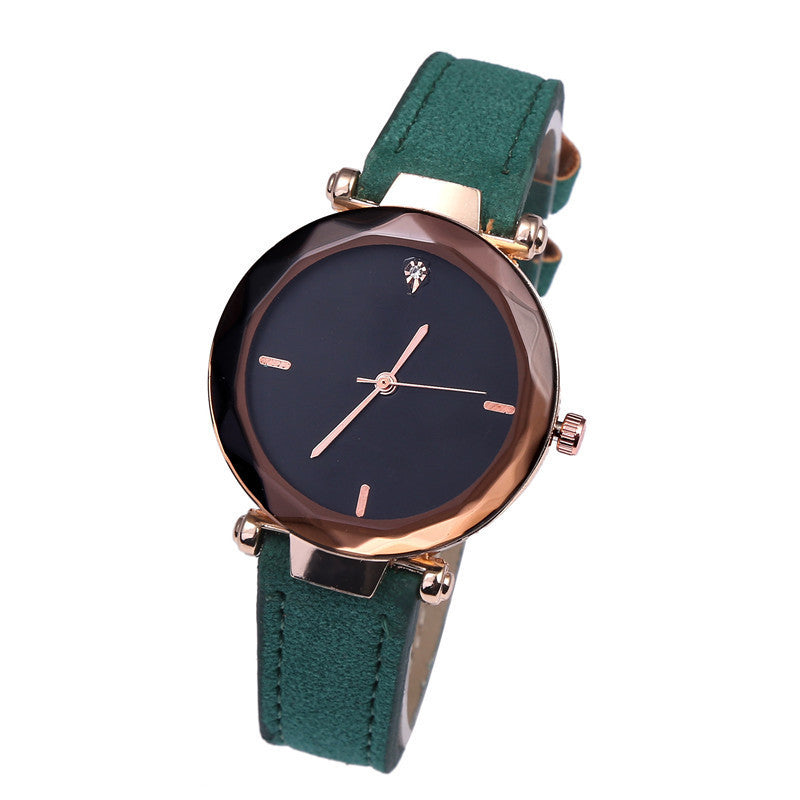 Couples à la mode Waterdrop-Cut Diamond Frosted Bracelet en cuir Quartz Rhombus Montre pour W