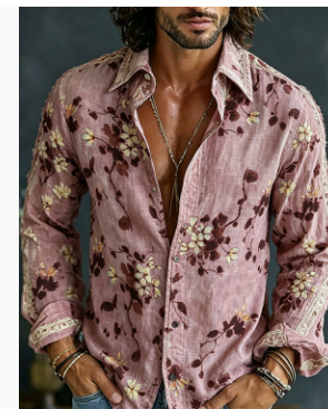 Chemise casual rétro à imprimé numérique pour homme