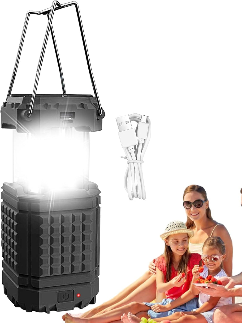 3 En 1 Solar Hand Cran LED Camping Lanterne Lampe de poche collapsible 200LM Banque d'électricité IPX4