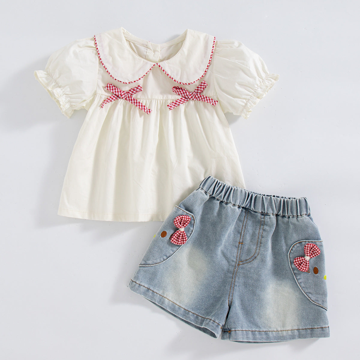 Chemise à poupée à nœuds d'eau Short en denim Ensemble en deux parties