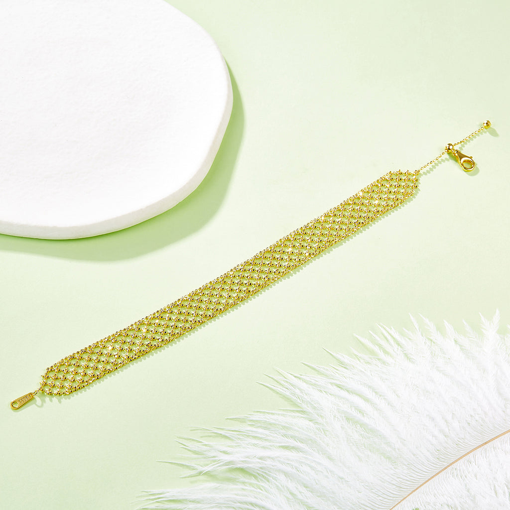 S925 Argent Sterling Hollow Mesh Bracelet pour femmes
