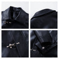 Veste de motard en cuir brillant Slim-Fit Faux avec fermeture à boucle vintage