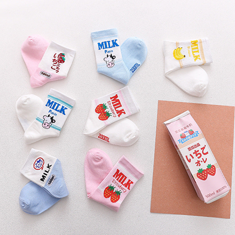 Fraises Chaussettes en lait de bananes Femmes Longueur mi-calf