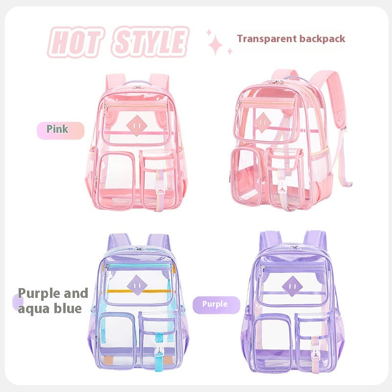Sac transparent Sac d'école primaire étanche Sac d'école pour l'école secondaire
