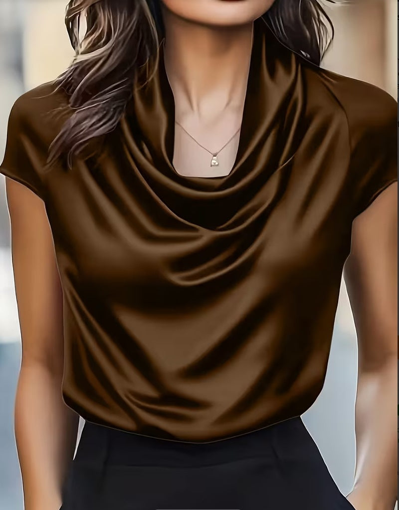 Pendentif pendentif en col pivotant pour femmes Manches courtes Top Chemise polyvalente décontractée