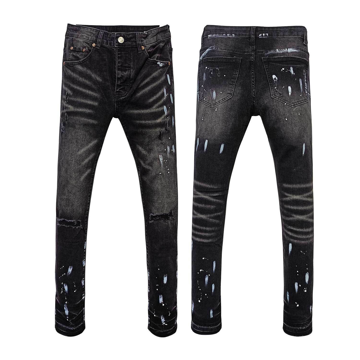 American High Street Ripped Stretch Paint Splash Straight Jeans Hommes
