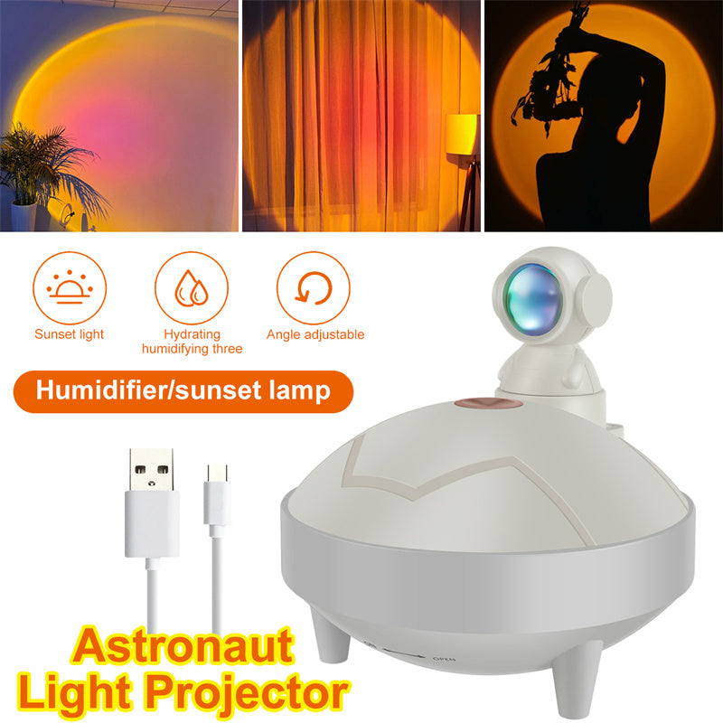 Astronaute Coucher de soleil Humidificateur 2 Mode de pulvérisation 360 degrés Tête tournante Astronaute Lumière
