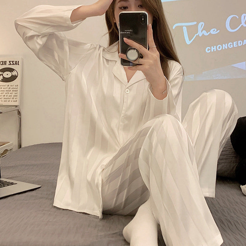 Ensemble pyjama à manches longues pour femmes en soie glacée
