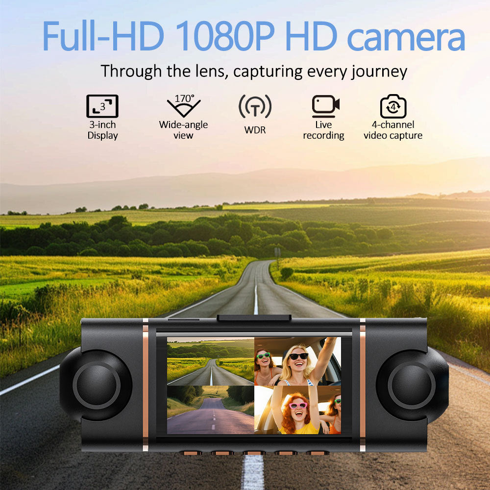 Dashcam à quatre lentilles avec quatre canaux WiFi Vision nocturne infrarouge et design ultra-mince