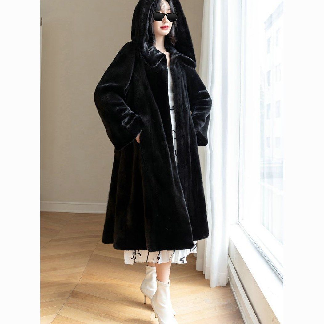 Leopard-print Longueur prolongée Sur-le-genre Faux Mink-fur Manteau