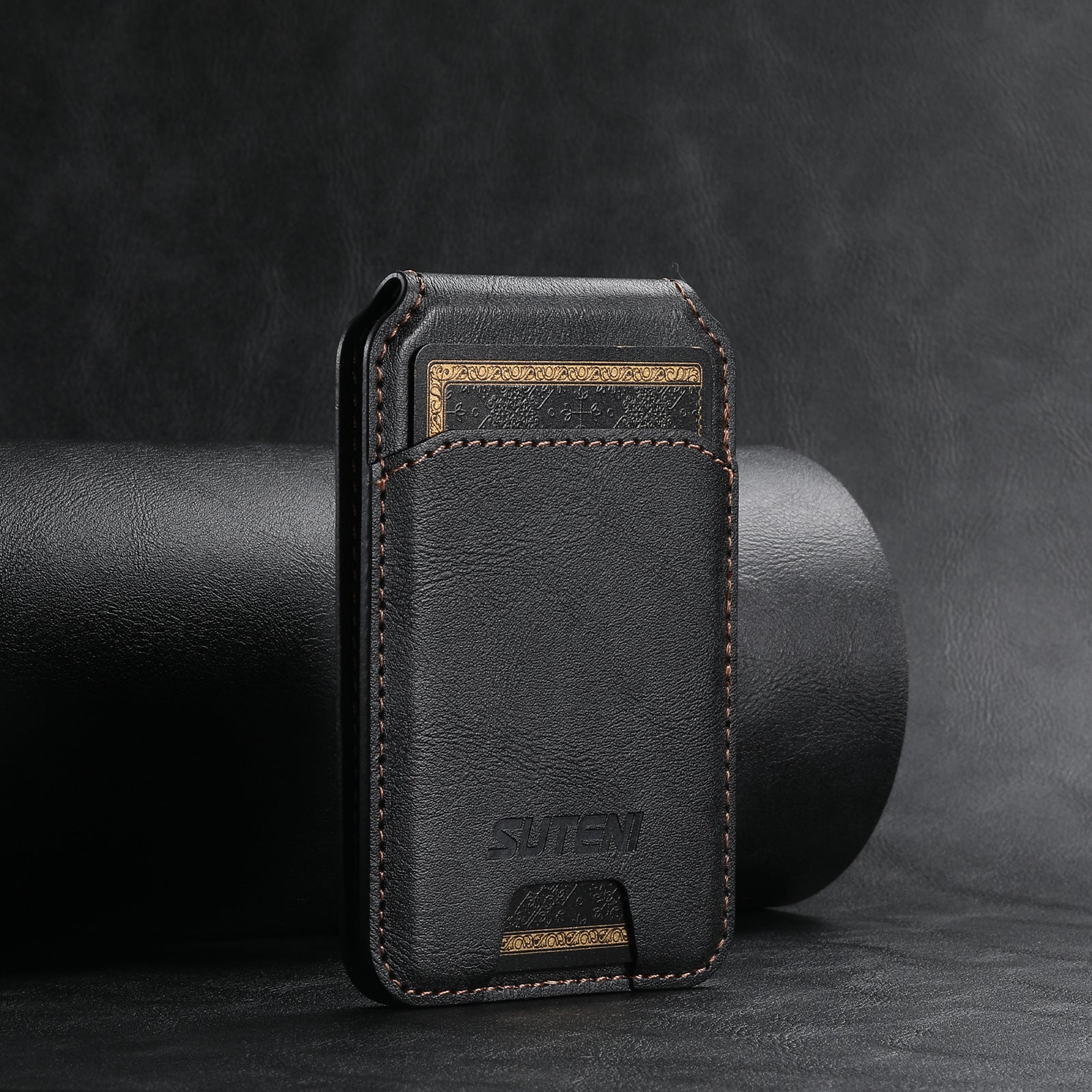 Support de carte magnétique pour téléphone universel Android MagSafe Magnetic Ring PU Leather
