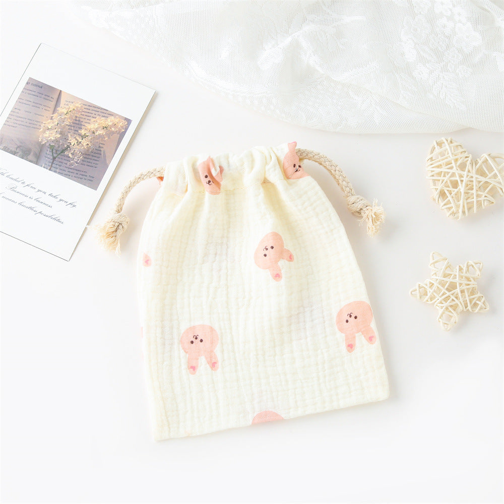 Double couche Drawstring Pocket Cotton Imprimé Crêpe Bib Sac de suspension