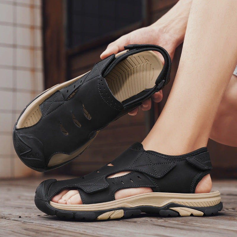 Chaussures de plage de taille plus respirant Sandales en cuir pour hommes