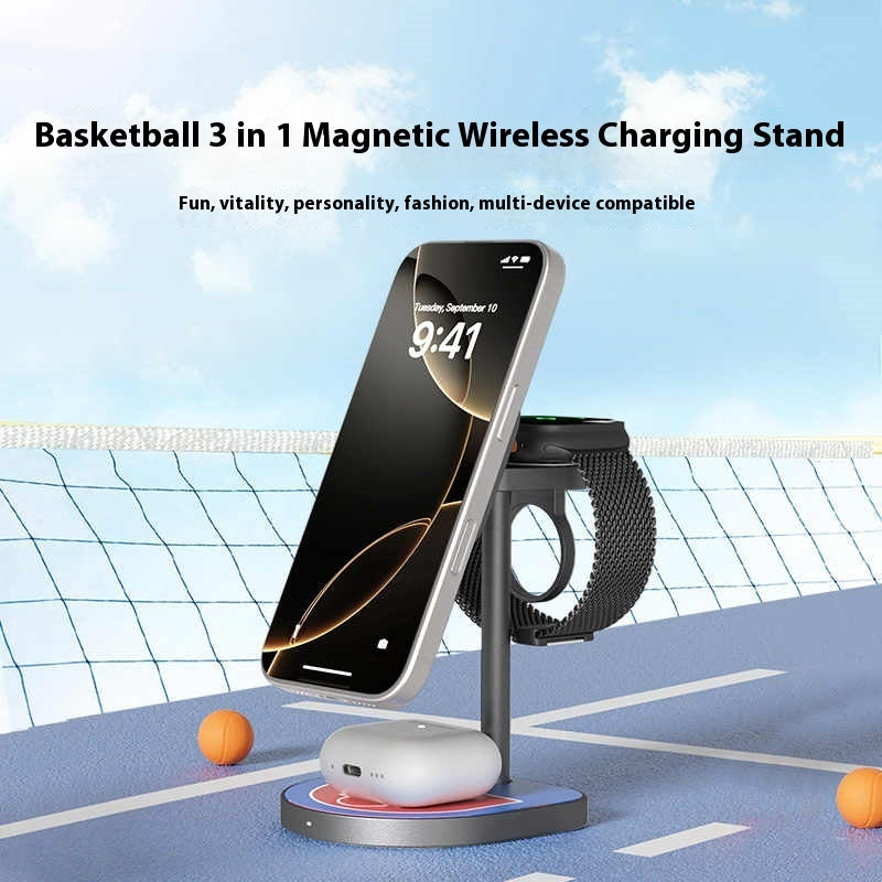 Chargeur sans fil magnétique de basketball trois en un