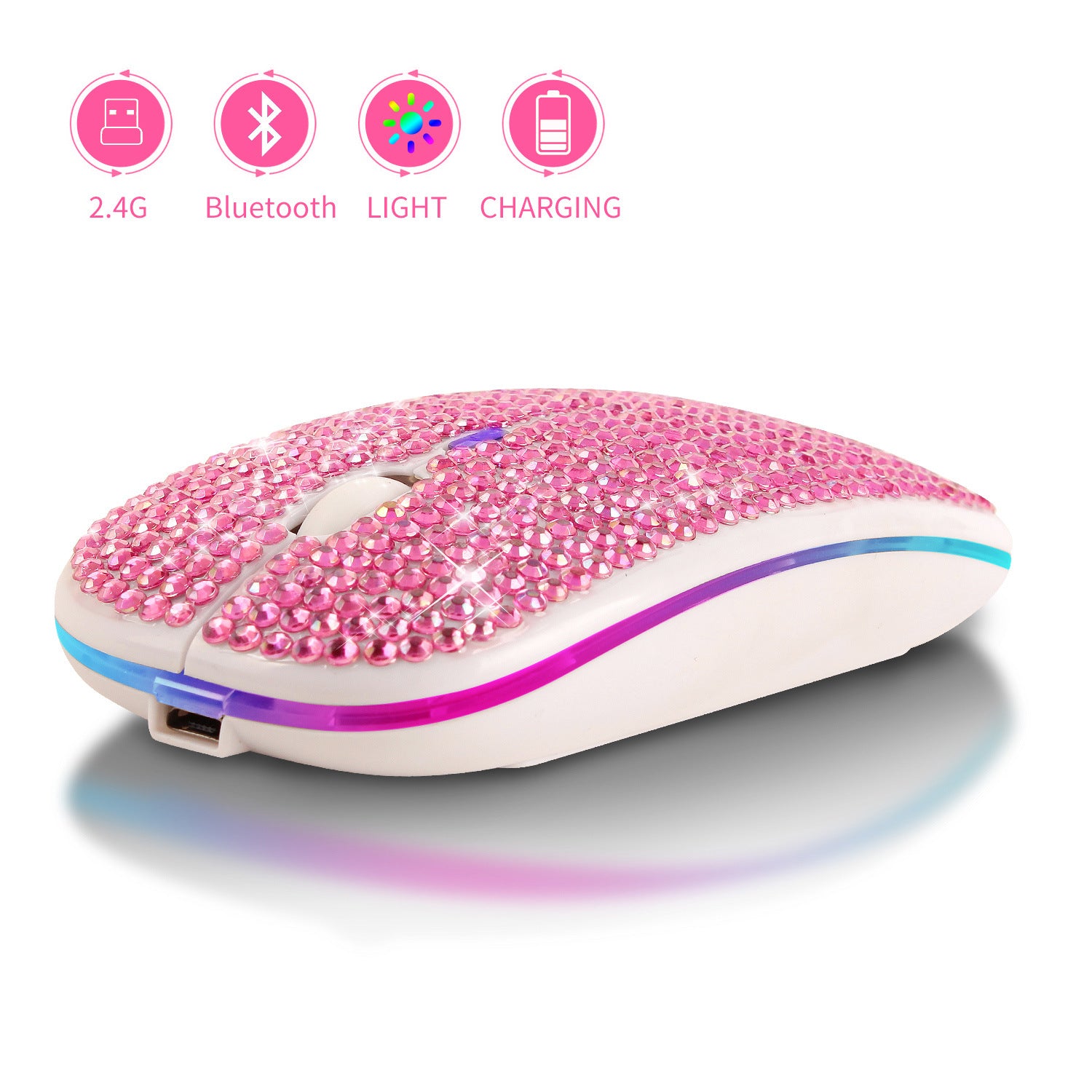 Bureau rechargeable Mute Crystal Strass Mouse