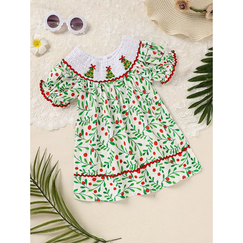 Bébé enfant Bébé Filles Robe de Noël Manche courte Arbre de Noël Brodé Plaid Ca