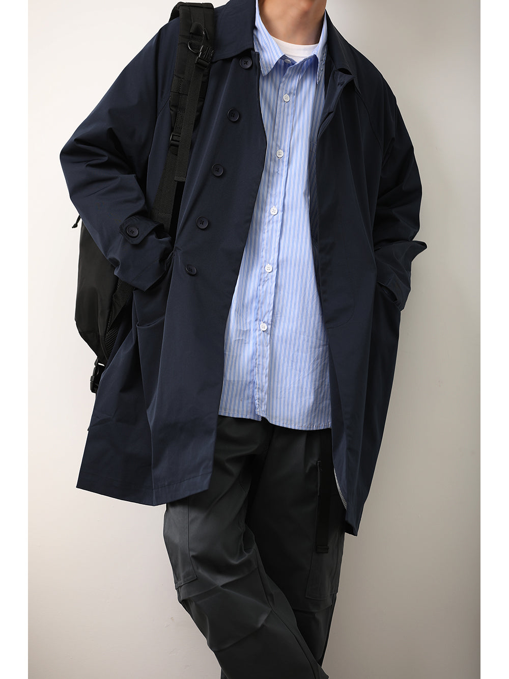Style japonais Solide-couleur Hommes Loose-fitting Casual Basic Springautumn Trench Coat