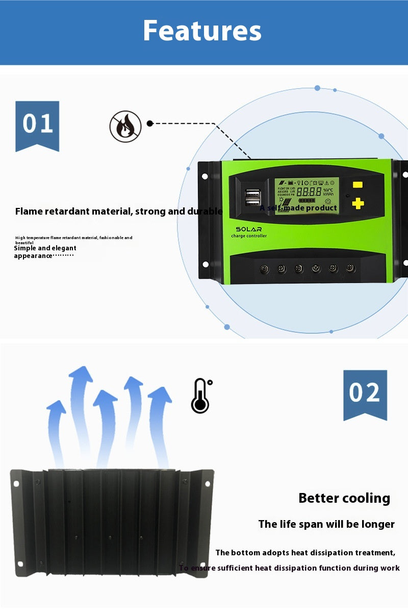 Contrôleur solaire 12v24v20A-60A Contrôleur de panneau photovoltaïque