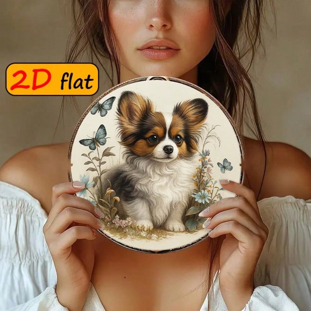 Cute Poméranie Puppy ronde en aluminium Sign Dog Lover Wall Decor