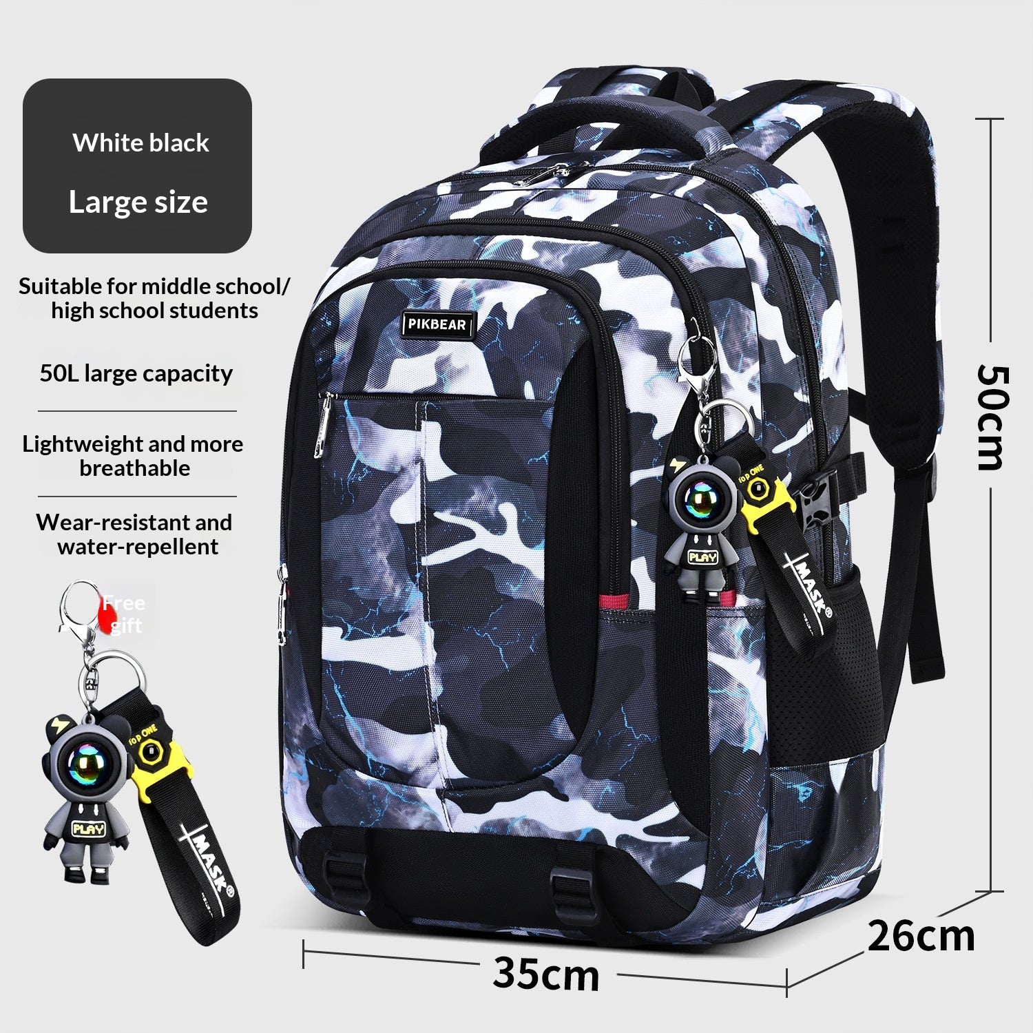 Sac à dos pour les étudiants de l'école moyenne et secondaire masculine Grande capacité Camouflage Design
