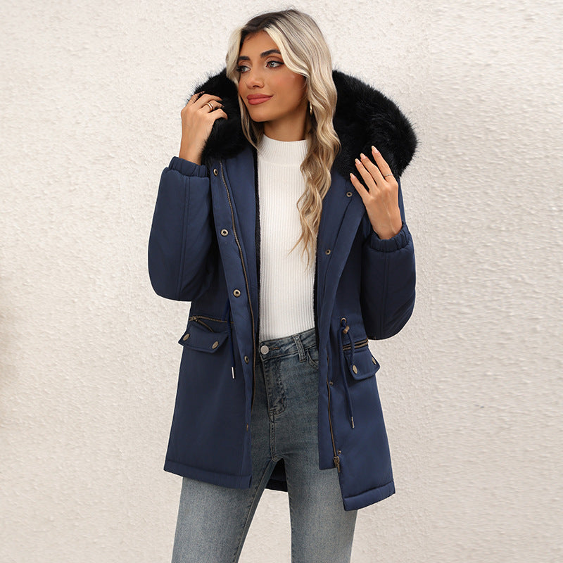 Veste rembourrée en coton à capuche mi-longueur pour femmes